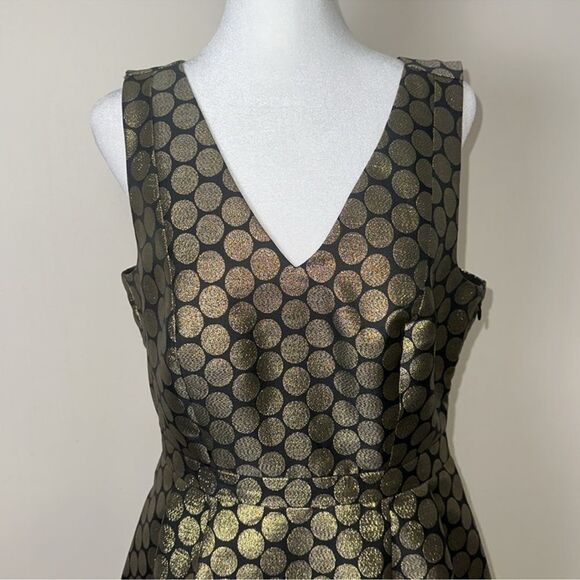 J. Crew 8 Black Metallic Gold Circle Brocade Sleeveless Formal Dress Pockets - Picture 3 of 12